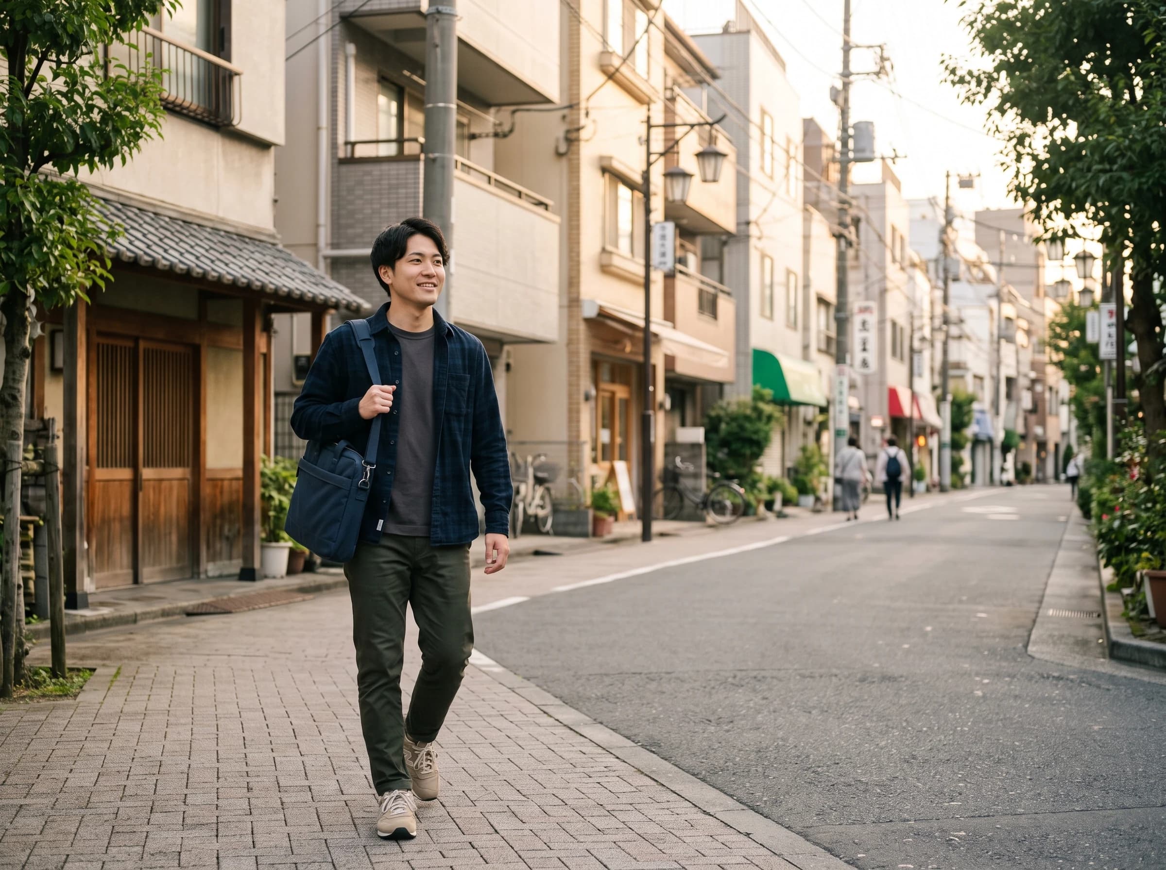 朝の街を歩いて出社する社員